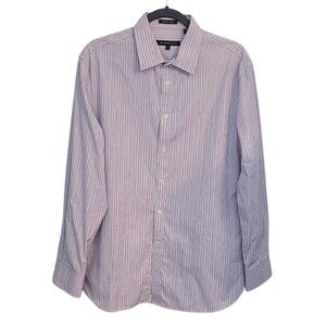 John Varvatos USA Mens 16R Purple Striped Button Up Cotton Shirt LS Work Casual